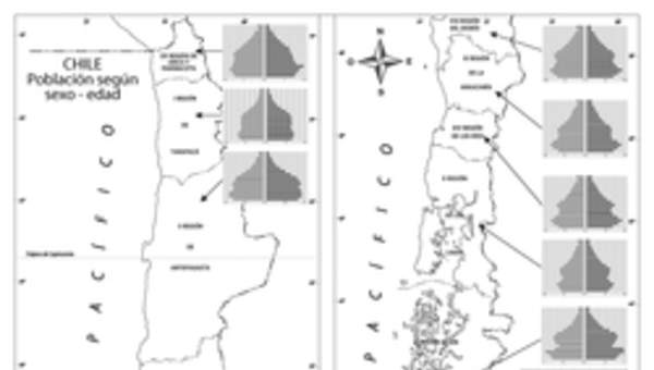 Mapa con la población de Chile según su sexo y edad Mapa con la población de Chile según su sexo y edad