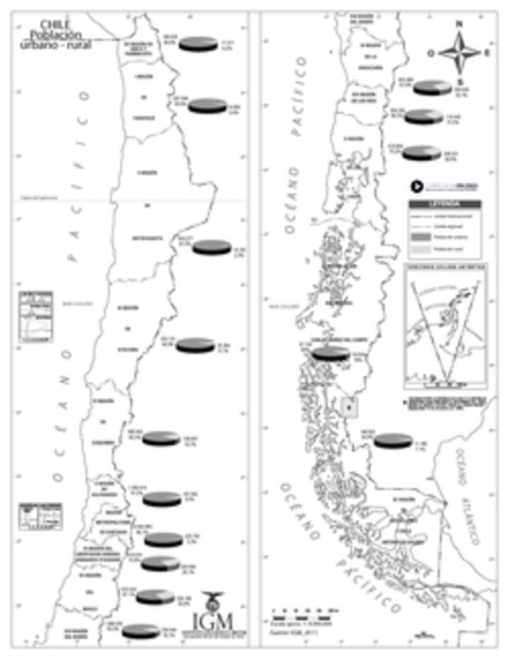 Mapa con la población urbana y rural de Chile Mapa con la población urbana y rural de Chile