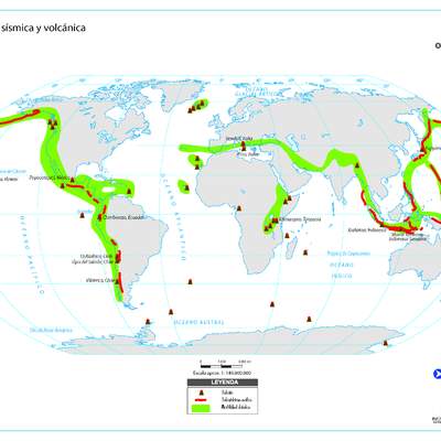 Mapa actividad sísmica y volcánica del mundo a color Mapa actividad sísmica y volcánica del mundo a color