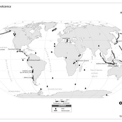 Mapa actividad volcánica en el mundo en blanco y negro Mapa actividad volcánica en el mundo en blanco y negro