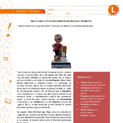 Escritura de un título para cada párrafo del texto "Condorito" Escritura de un título para cada párrafo del texto "Condorito"