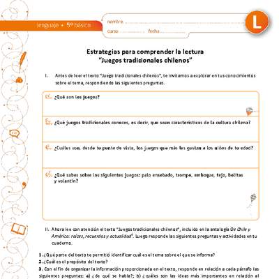 Estrategias para comprender la lectura "Juegos tradicionales" Estrategias para comprender la lectura "Juegos tradicionales"