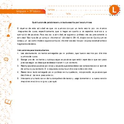 Sustitución de palabras en un texto escrito por los alumnos Sustitución de palabras en un texto escrito por los alumnos