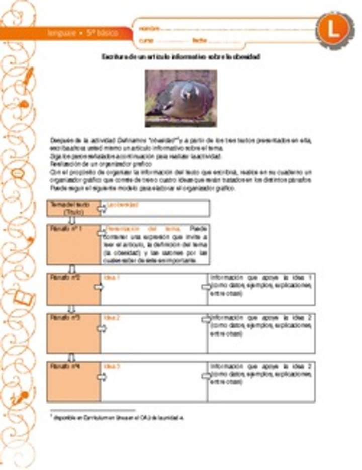 Escritura de un artículo informativo sobre la obesidad Escritura de un artículo informativo sobre la obesidad