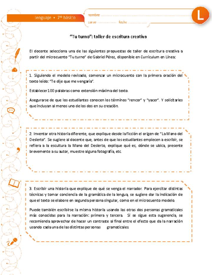 "Tu turno": taller de escritura creativa "Tu turno": taller de escritura creativa