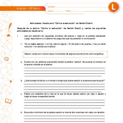 Vocabulario: "Contra la seducción" Vocabulario: "Contra la seducción"