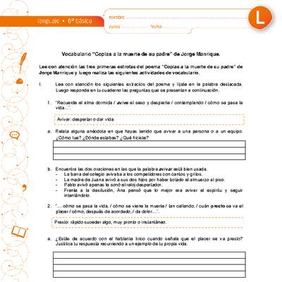 Vocabulario "Coplas a la muerte de su padre" Vocabulario "Coplas a la muerte de su padre"