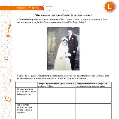 "Una propuesta matrimonial": taller de escritura creativa I "Una propuesta matrimonial": taller de escritura creativa I