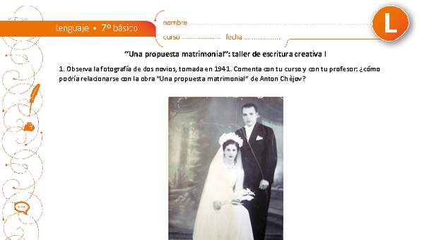"Una propuesta matrimonial": taller de escritura creativa I "Una propuesta matrimonial": taller de escritura creativa I