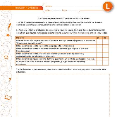 "Una propuesta matrimonial": taller de escritura creativa II "Una propuesta matrimonial": taller de escritura creativa II