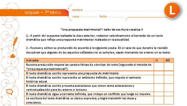 "Una propuesta matrimonial": taller de escritura creativa II "Una propuesta matrimonial": taller de escritura creativa II