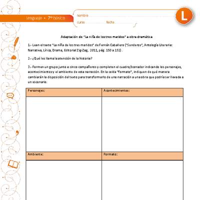 Adaptación de "La niña de los tres maridos" a obra dramática Adaptación de "La niña de los tres maridos" a obra dramática