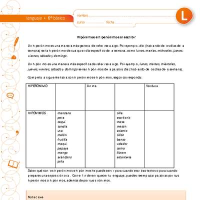 Hiperónimos e hipónimos al escribir I Hiperónimos e hipónimos al escribir I