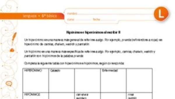 Hiperónimos e hipónimos al escribir II Hiperónimos e hipónimos al escribir II