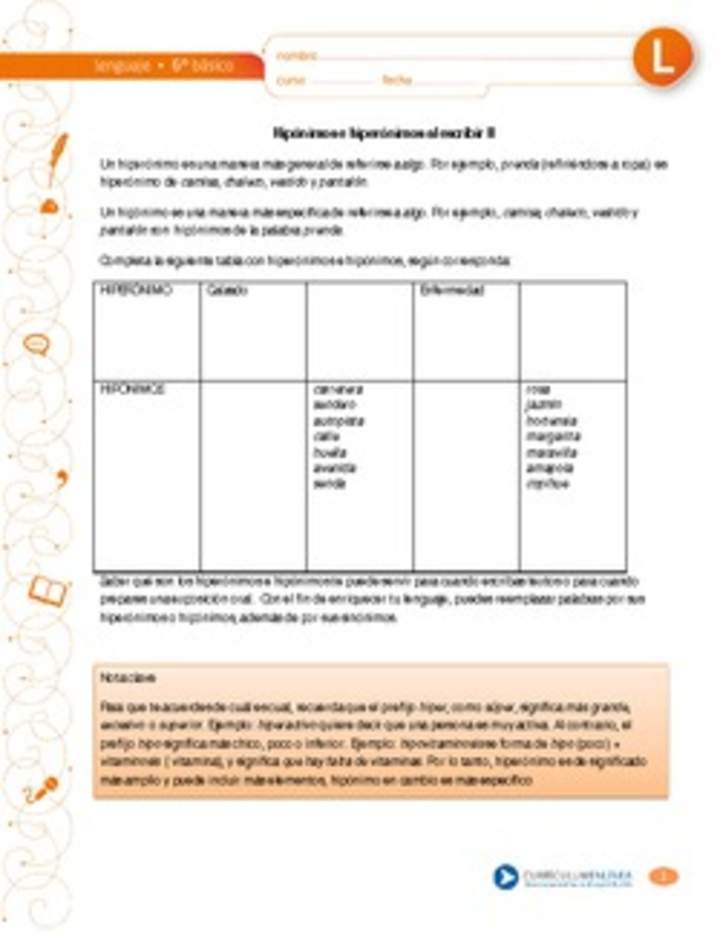 Hiperónimos e hipónimos al escribir II