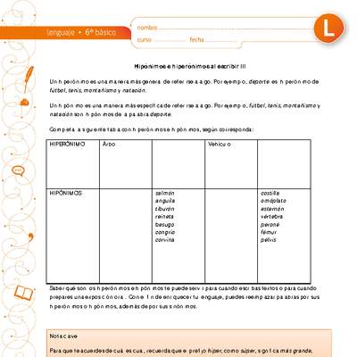 Hiperónimos e hipónimos al escribir III Hiperónimos e hipónimos al escribir III