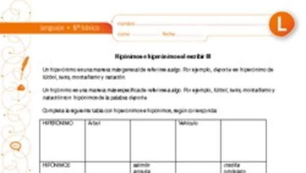 Hiperónimos e hipónimos al escribir III Hiperónimos e hipónimos al escribir III