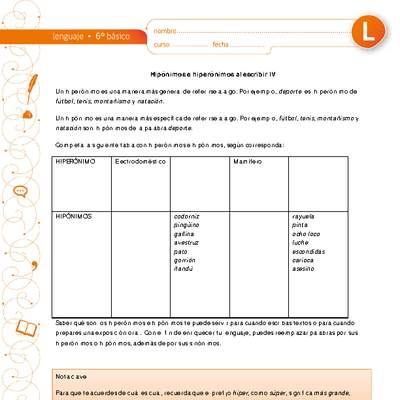 Hiperónimos e hipónimos al escribir IV Hiperónimos e hipónimos al escribir IV