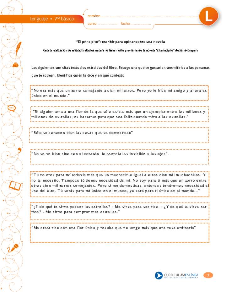 "El principito": escribir para opinar sobre una novela "El principito": escribir para opinar sobre una novela