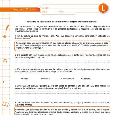 Vocabulario de "Violeta Parra, biografía de una folclorista" Vocabulario de "Violeta Parra, biografía de una folclorista"