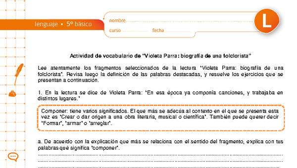 Vocabulario de "Violeta Parra, biografía de una folclorista" Vocabulario de "Violeta Parra, biografía de una folclorista"