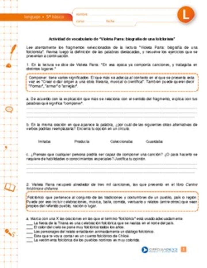 Vocabulario de "Violeta Parra, biografía de una folclorista" Vocabulario de "Violeta Parra, biografía de una folclorista"