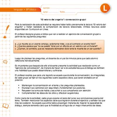 "El velorio del angelito": conversación grupal "El velorio del angelito": conversación grupal