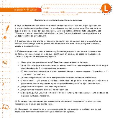 Revisión de un comentario escrito por un alumno Revisión de un comentario escrito por un alumno
