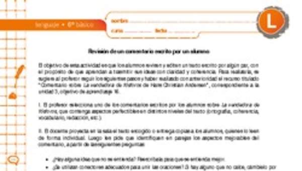 Revisión de un comentario escrito por un alumno Revisión de un comentario escrito por un alumno