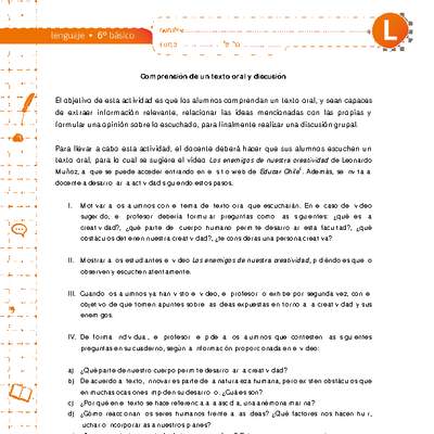 Comprensión de un texto oral y discusión Comprensión de un texto oral y discusión