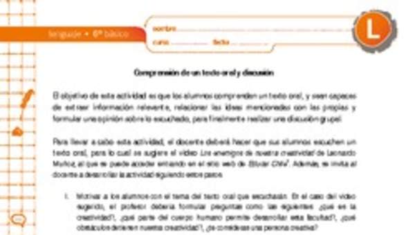 Comprensión de un texto oral y discusión Comprensión de un texto oral y discusión