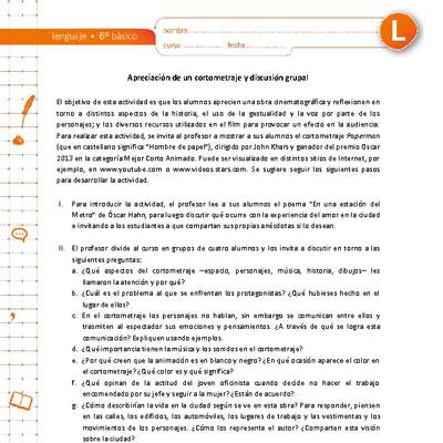 Apreciación de un cortometraje y discusión grupal Apreciación de un cortometraje y discusión grupal