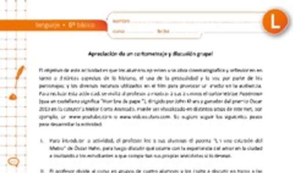 Apreciación de un cortometraje y discusión grupal Apreciación de un cortometraje y discusión grupal