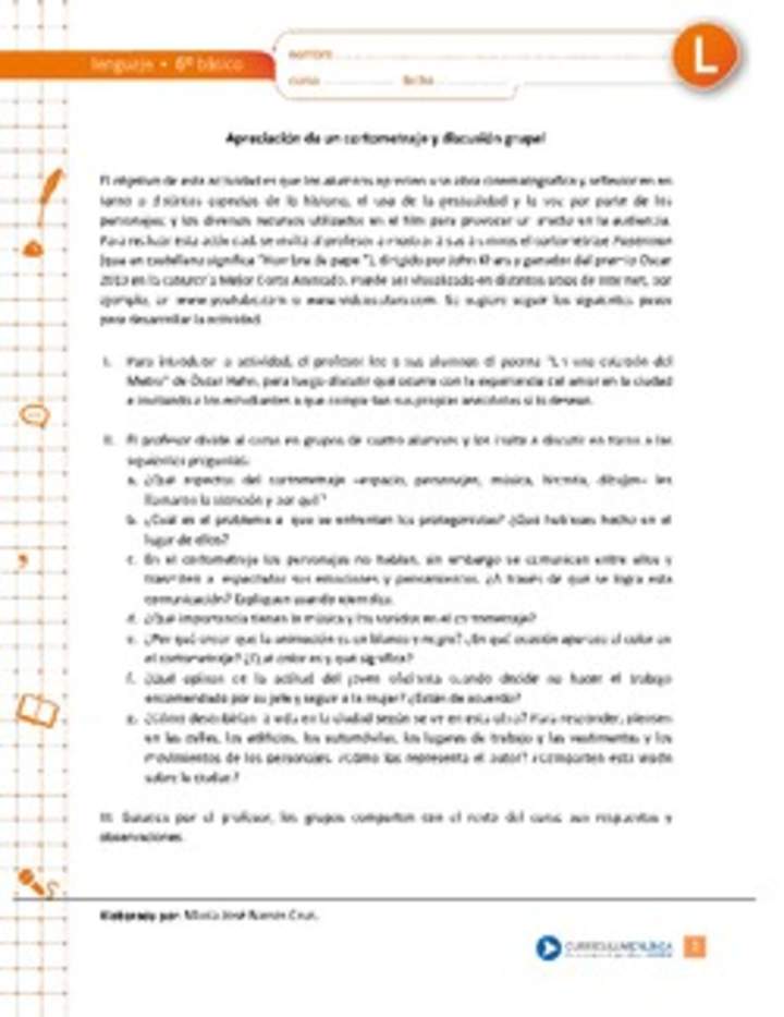 Apreciación de un cortometraje y discusión grupal Apreciación de un cortometraje y discusión grupal