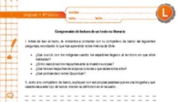 Comprensión de lectura de un texto no literario Comprensión de lectura de un texto no literario