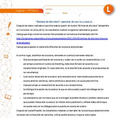 "Ánimas de día claro": ejercicio de escritura teatral. "Ánimas de día claro": ejercicio de escritura teatral.