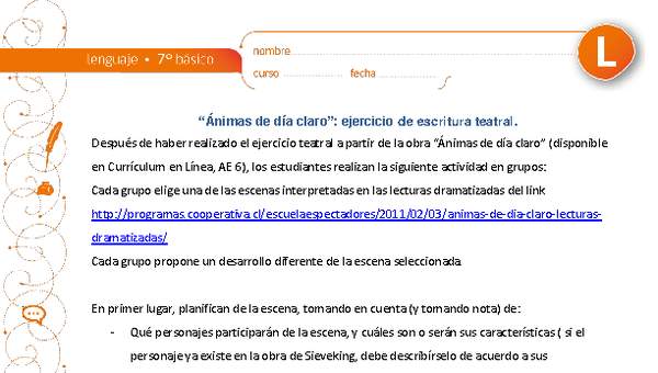 "Ánimas de día claro": ejercicio de escritura teatral. "Ánimas de día claro": ejercicio de escritura teatral.