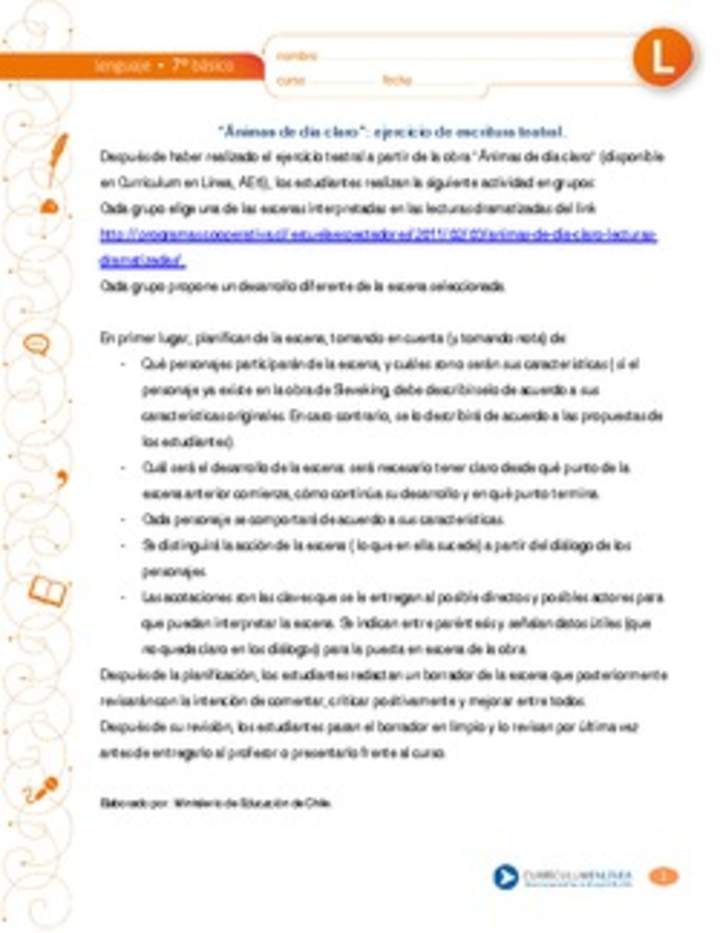 "Ánimas de día claro": ejercicio de escritura teatral. "Ánimas de día claro": ejercicio de escritura teatral.
