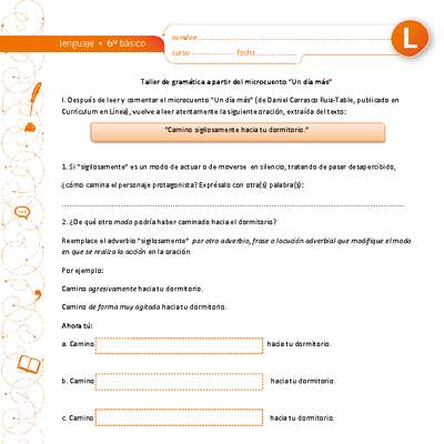 "Un día más": taller de gramática "Un día más": taller de gramática