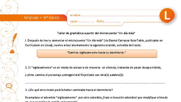 "Un día más": taller de gramática "Un día más": taller de gramática