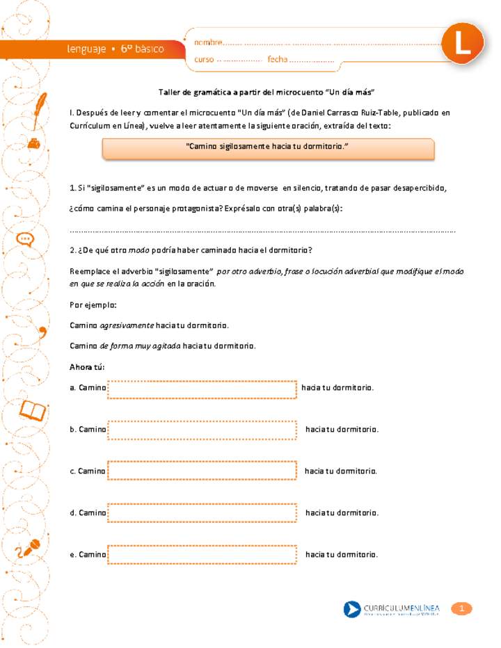 "Un día más": taller de gramática "Un día más": taller de gramática