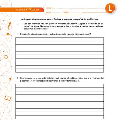 Comprensión de lectura "Coplas a la muerte de su padre" Comprensión de lectura "Coplas a la muerte de su padre"