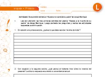 Comprensión de lectura "Coplas a la muerte de su padre" Comprensión de lectura "Coplas a la muerte de su padre"