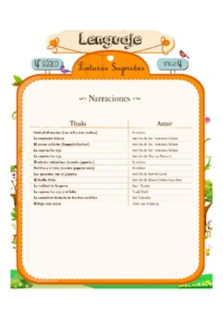 Lecturas sugeridas para la unidad: narraciones Lecturas sugeridas para la unidad: narraciones