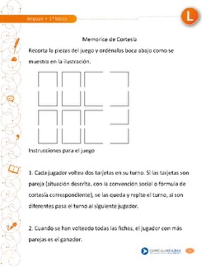 Memorice de cortesía Memorice de cortesía