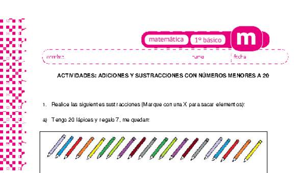 Adiciones y sustracciones con números menores a 20 a Adiciones y sustracciones con números menores a 20 a