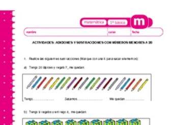 Adiciones y sustracciones con números menores a 20 a Adiciones y sustracciones con números menores a 20 a