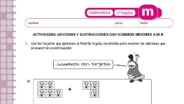 Adiciones y sustracciones con números menores a 20 b Adiciones y sustracciones con números menores a 20 b
