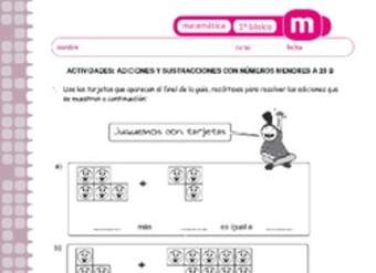 Adiciones y sustracciones con números menores a 20 b Adiciones y sustracciones con números menores a 20 b