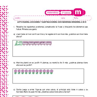 Adiciones y sustracciones con números menores a 20 d Adiciones y sustracciones con números menores a 20 d